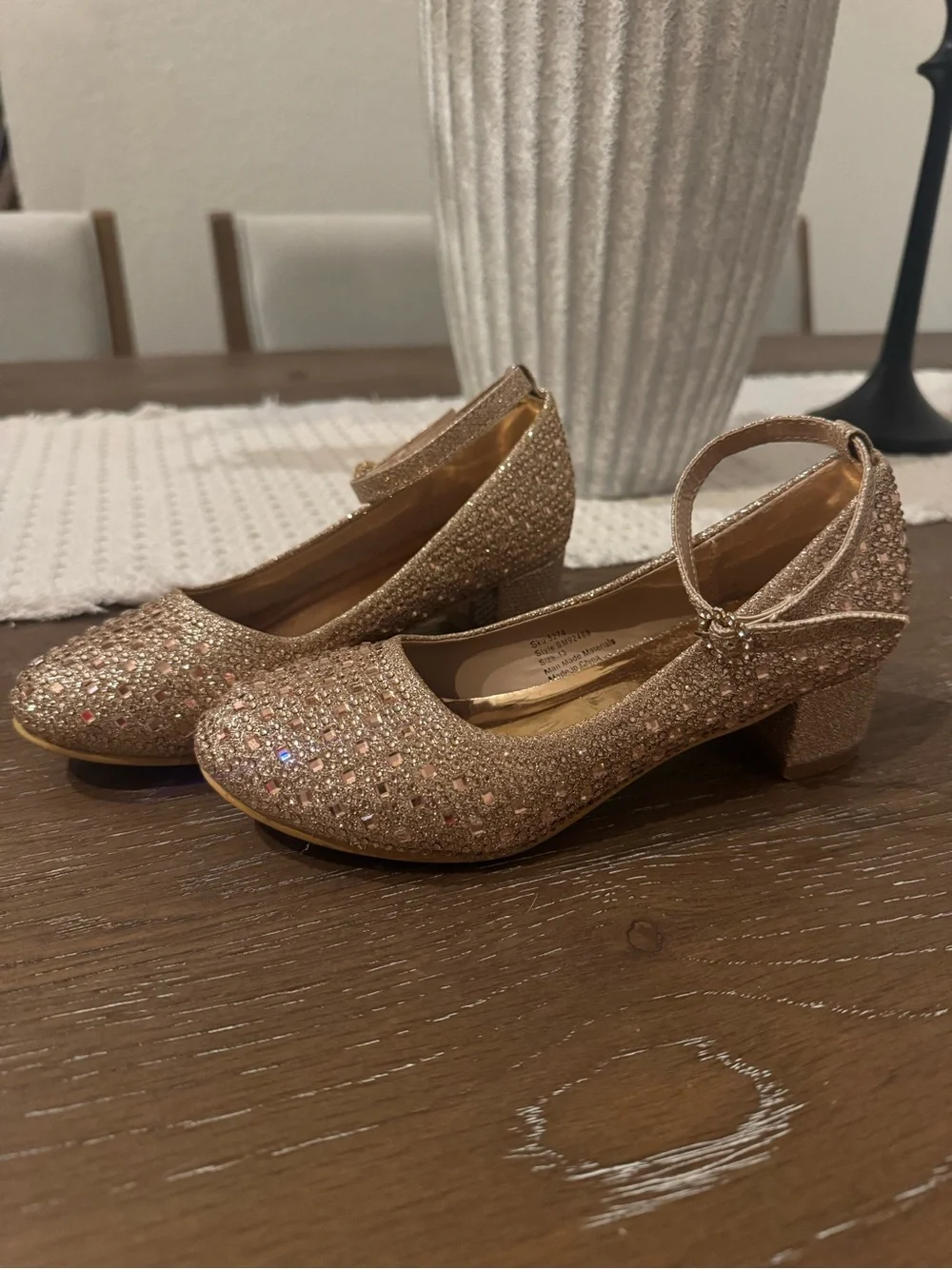 Badgley Mischka Rose Gold Glitter Crystal Ankle-Strap Block Heel Kids Shoes